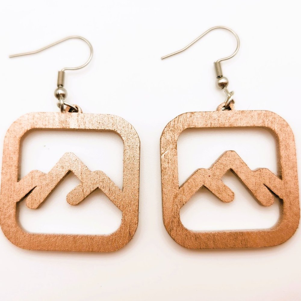 2/$30 SALE Wooden Rose Gold Mountain Earrings - Handmade